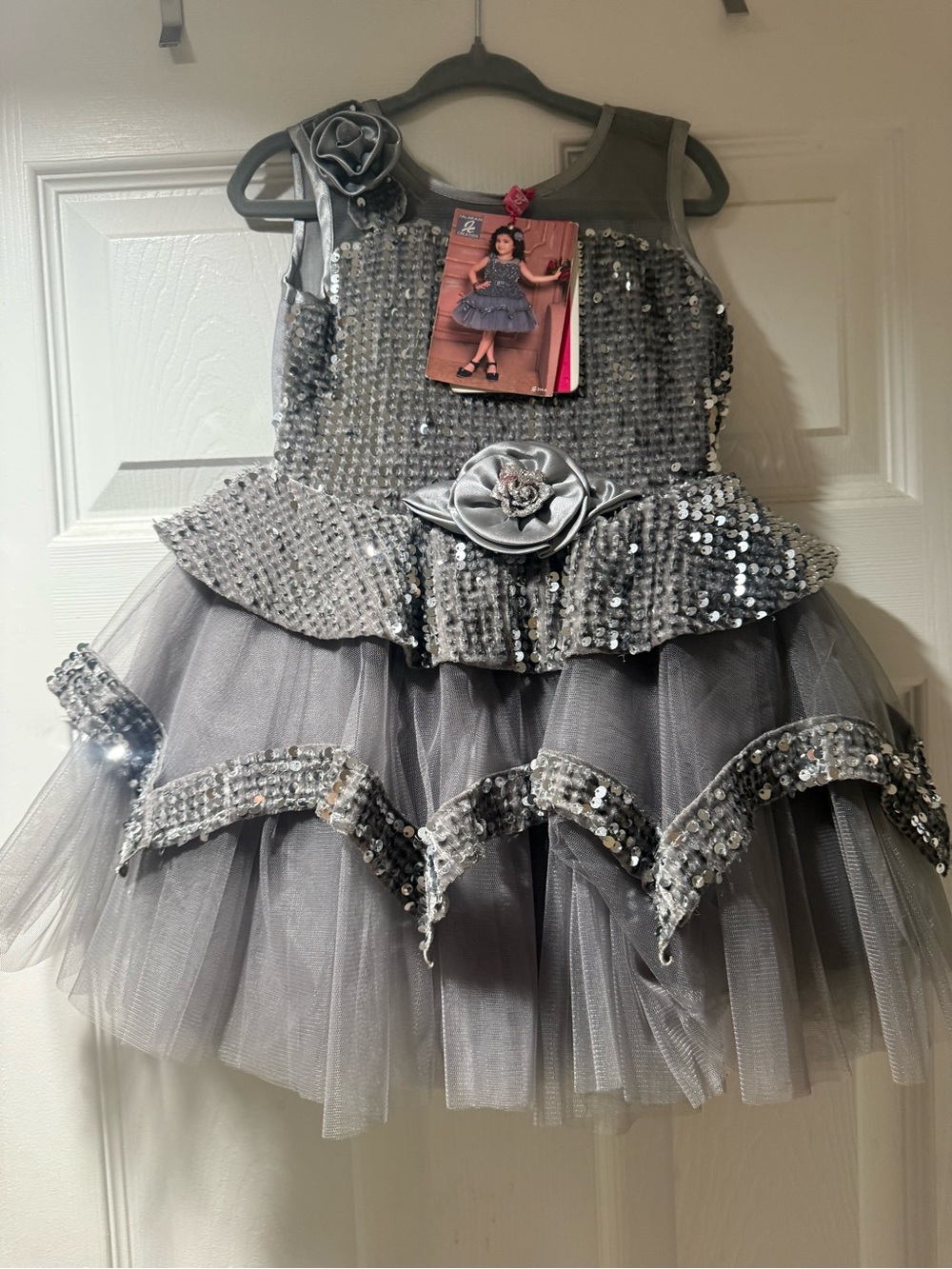 Silver Sequin Tulle Peplum Party Dress